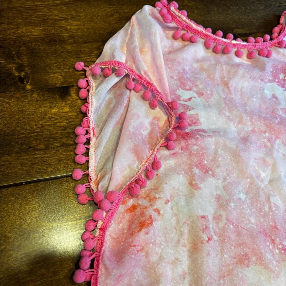 Girls large Unicorn Pom Pom Sheer Swimsuit Coverup